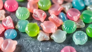 Enjoy handcrafted Gemini Crystal Candy, showcasing vibrant colors and unique crystal-like shapes that delight the senses.