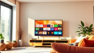 Enjoy diverse IPTV channels with this stylish setup showcasing abonnement iptv on a sleek smart TV.