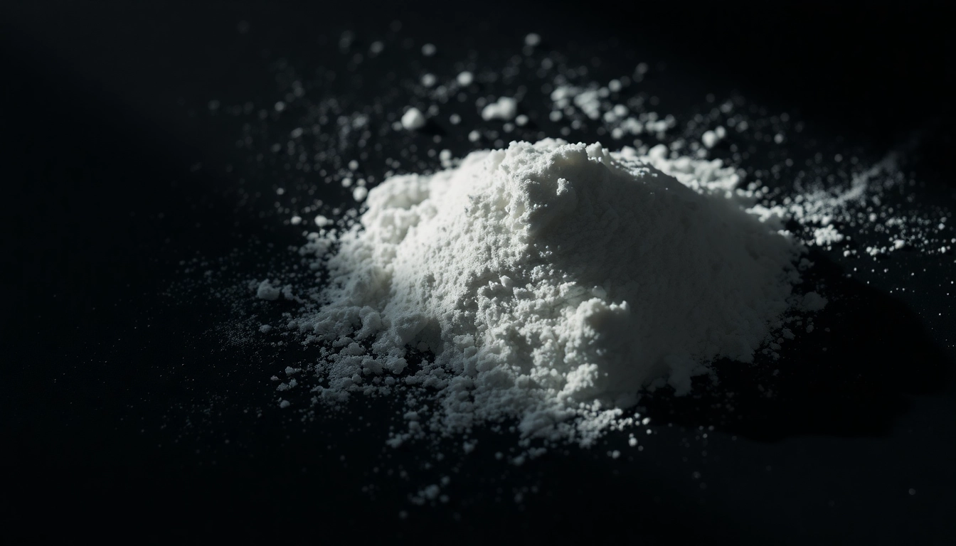 Cocaïne kopen visual showing a pristine white powder on a surface, illustrating illicit drug culture.