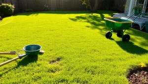 Lawn top dressing process, showcasing the application of nutrient-rich compost for a lush green lawn.