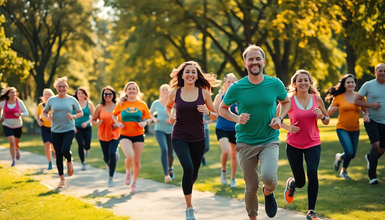 Engaging community exercising outdoors promotes a healthylifestyle in a sunny park.