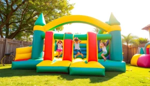 Children enjoying the Obstacle Course Bounce House, showcasing vibrant colors and fun activity.