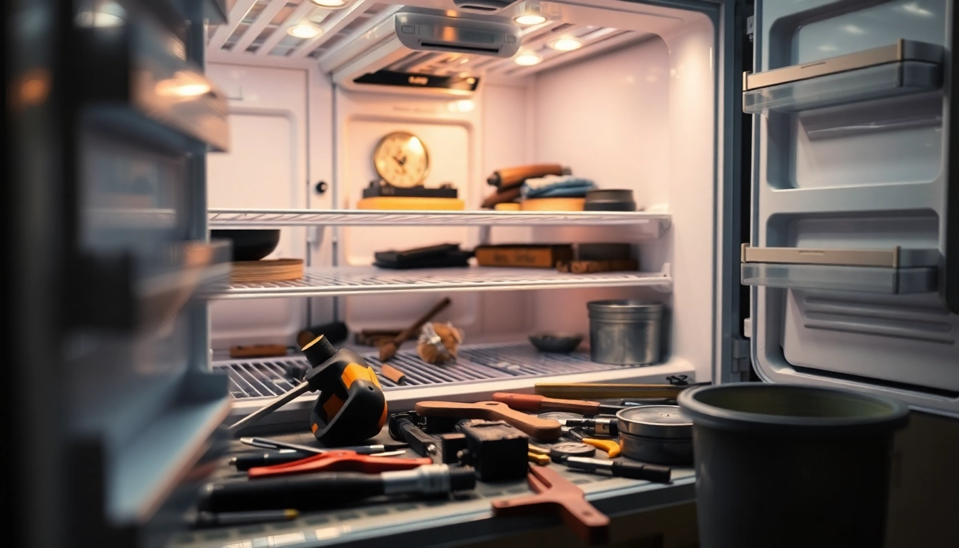 Repairing a chef base refrigerator, showcasing intricate parts for effective maintenance.