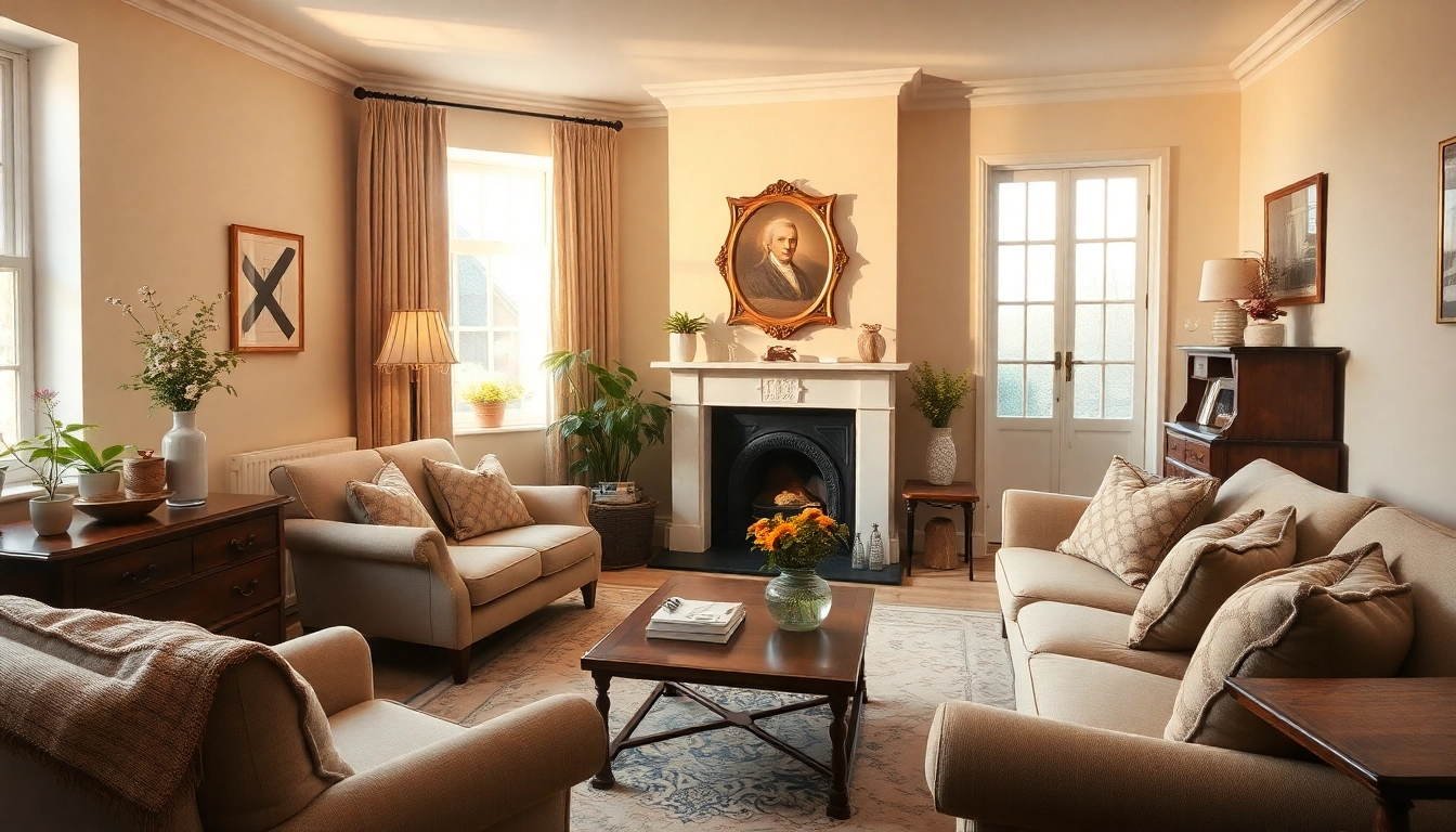 Experience the inviting atmosphere of a Bloomsbury residence with charming vintage decor and warm lighting.