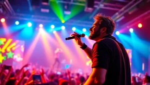 Engaging musician captivating audience during an energetic touring performance