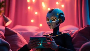 Engaging in ai sexy chat with a captivating virtual character in a cozy setting.