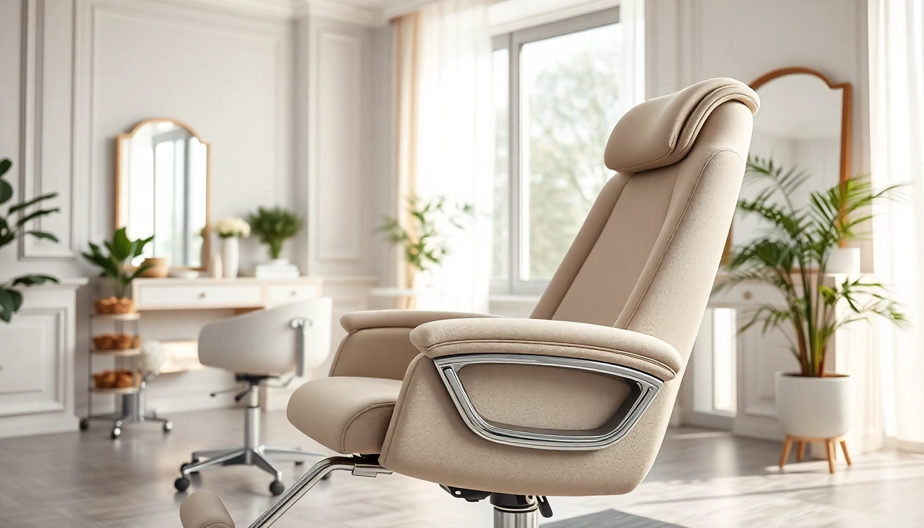Kosmetikstuhl in einem eleganten Salon mit ergonomischem Design und weichem Stoff
