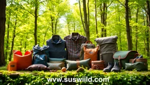 Showcasing sustainable outdoor products from www.sudswild.com against a lush forest backdrop.