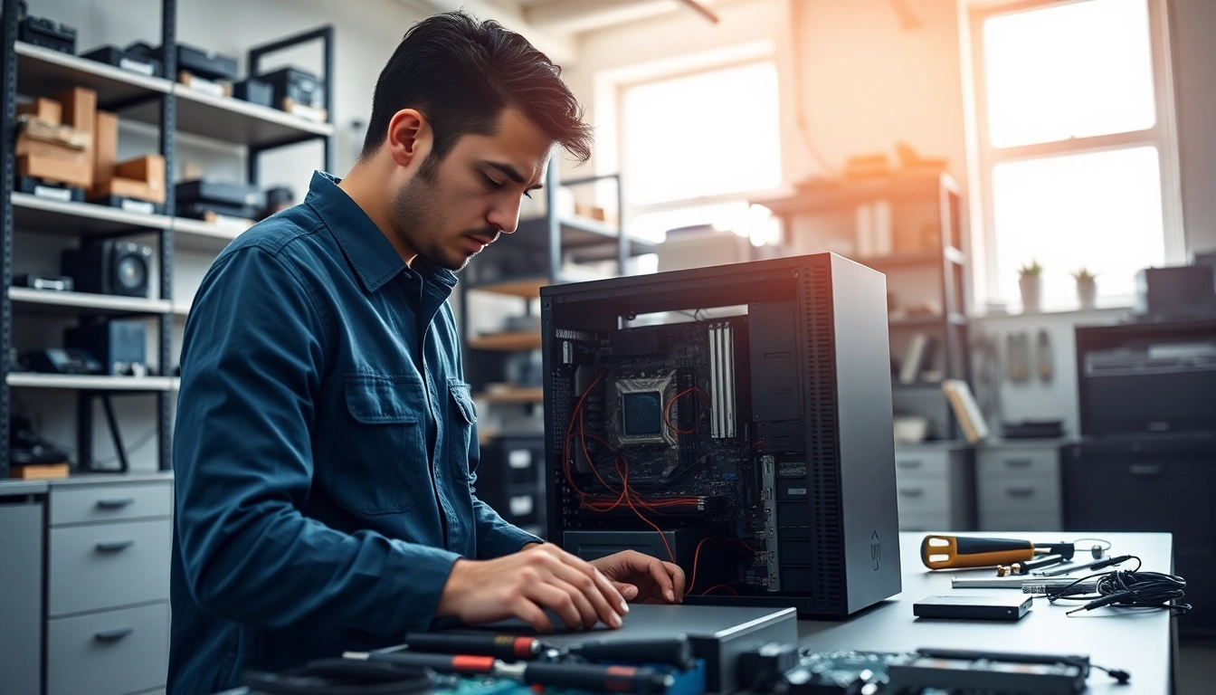 Riparazione computer torino: Tecnico esperto al lavoro su computer in un laboratorio moderno