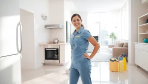 Bond cleaning Brisbane service showcasing a professional cleaner in action, ensuring a spotless home.