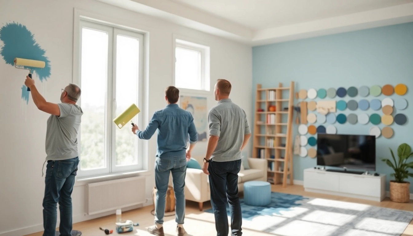 Interior painting project in progress, featuring professional painters refreshing a home's ambiance.