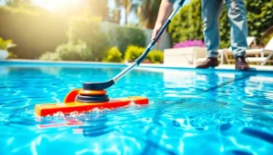 Pool cleaning service near me showcasing a professional technician in a bright backyard.