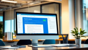Analyze text with a plagiarism detector interface in a modern office setting.