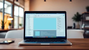 Download line电脑版下载 on a sleek laptop screen in a modern workspace.