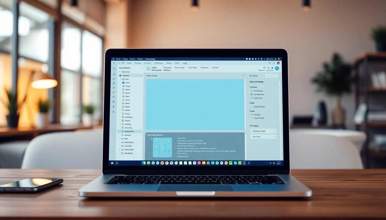 Download line电脑版下载 on a sleek laptop screen in a modern workspace.