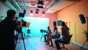 Engaged team working on 영상제작 projects with creative equipment in a professional studio setting.