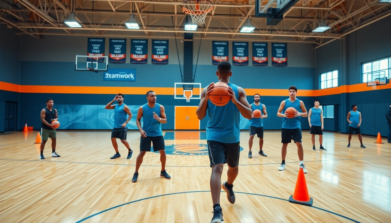 Engaged athletes participating in the best basketball training programs at a vibrant indoor gym.