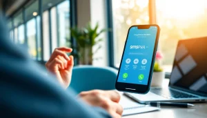 Utilizing the smspva app to manage virtual phone numbers effortlessly in a modern office.