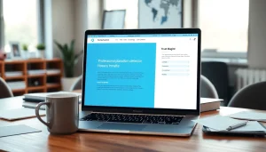 Check the accuracy of a plagiarism detector tool displayed on a laptop in an office.
