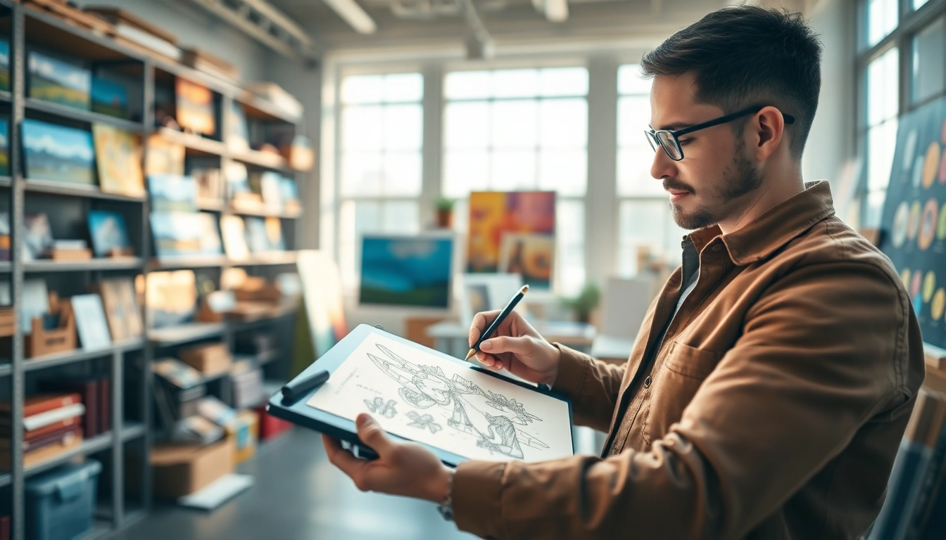 Create stunning images with the canva ai image generator showcasing an artist in a vibrant studio.