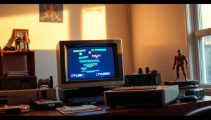 Explore dos games download with a nostalgic vintage gaming setup featuring a DOS computer.