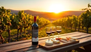 Savoring the wineries in Clarksburg with a wine tasting setup and scenic vineyard views.