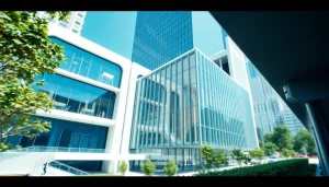 Faszinierende Architekturvisualisierung von modernem Gebäude in urbaner Umgebung.