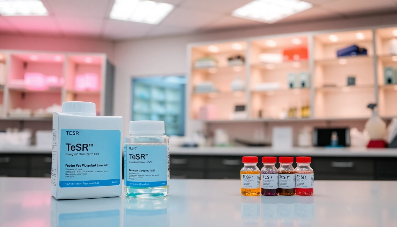 All check for TeSR™ Feeder-Free Pluripotent Stem Cell media being prepared in a lab setting.