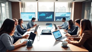 Visualize a team collaboration session analyzing competitive intelligence data and strategies.