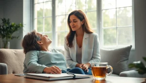 Helping someone dealing with stress through comforting guidance in a tranquil setting.