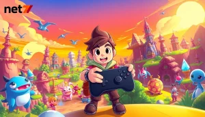 Menampilkan aksi karakter dari net77 game saat berpetualang di dunia fantastis.