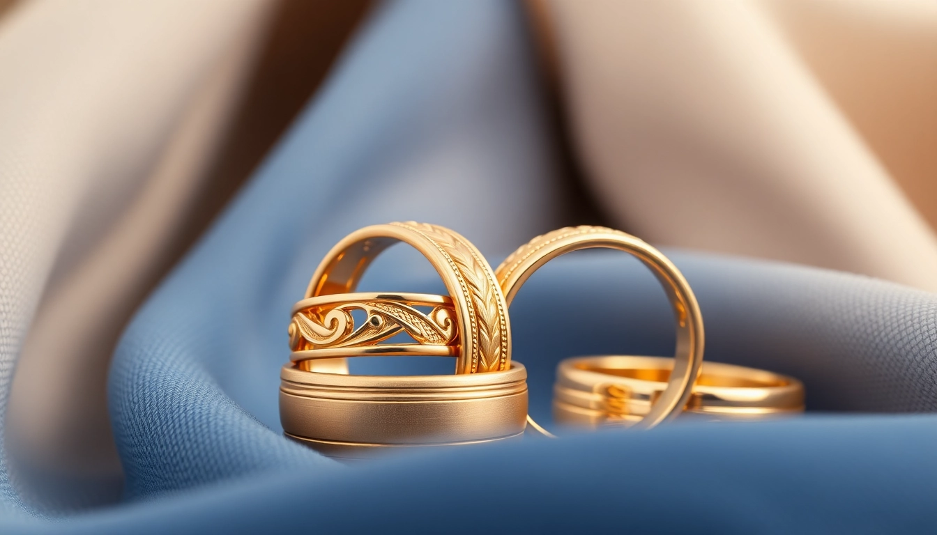 Showcase of men's wedding rings featuring unique designs and craftsmanship in an elegant setting.