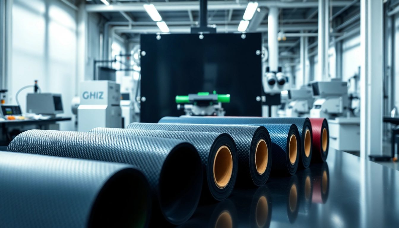 Showcasing epoxy prepregs on a modern workbench with advanced manufacturing equipment.