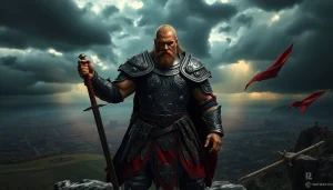 Warlords commanding the battlefield with fierce determination, set in a medieval fantasy landscape.