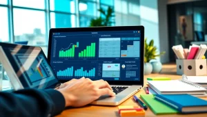 Visual representation of Social media and blog automation tools on a digital workspace, conveying productivity.