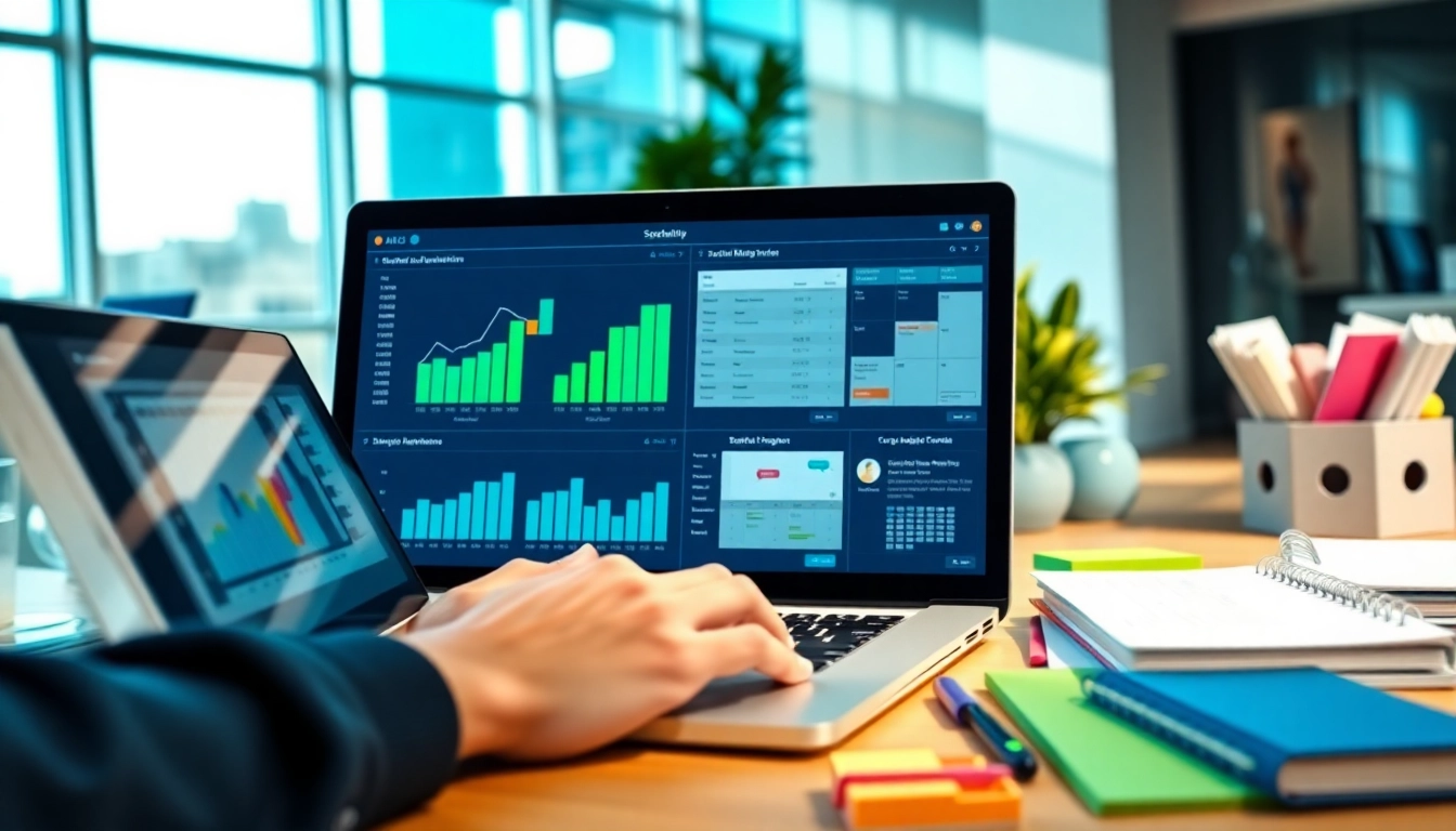 Visual representation of Social media and blog automation tools on a digital workspace, conveying productivity.