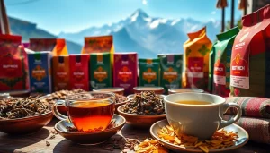 Experience the rich flavors of the best teas from Nepal, beautifully displayed in a vibrant market setting.