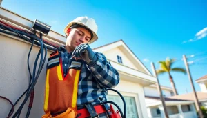 Skilled Electrical Contractor Clearwater performing residential electrical work with tools in focus.