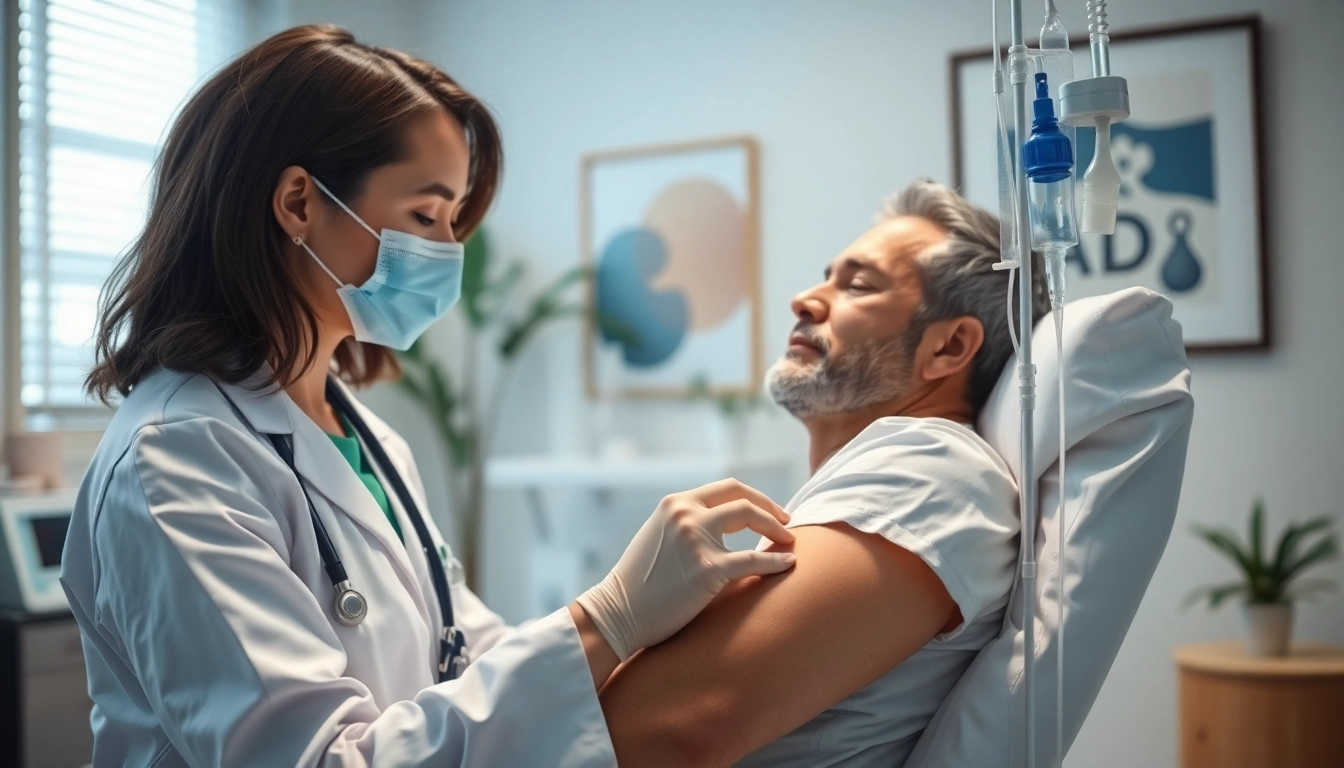 NAD IV therapy side effects experienced by a patient receiving treatment in a calm medical setting.