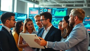 Leveraging ai for competitive intelligence with analysts reviewing insights in a modern office.