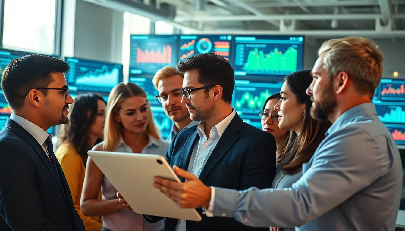 Leveraging ai for competitive intelligence with analysts reviewing insights in a modern office.
