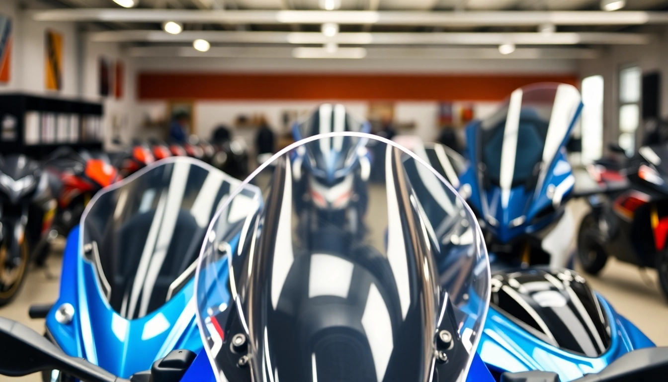 Showcase of high-quality motorcycle windscreens tailored for various motorcycle models.