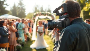 Edmonton videographer capturing a wedding ceremony with vibrant energy and beautiful scenery.