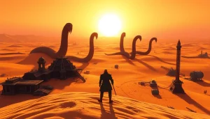 Engage with the thrilling Dune 2 download experience in a desert landscape filled with adventure.