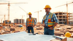 New Jersey General Contractor supervising construction activities with cranes in the background.