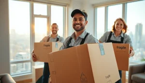 Best movers nyc efficiently packing boxes in a bright NYC apartment.