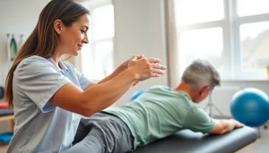 Find physiotherapy near me services with a professional therapist assisting a patient.
