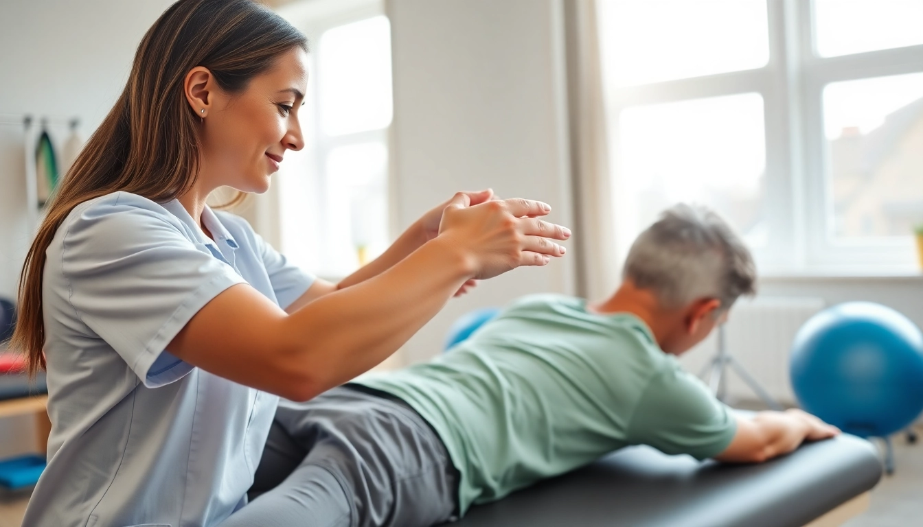Find physiotherapy near me services with a professional therapist assisting a patient.