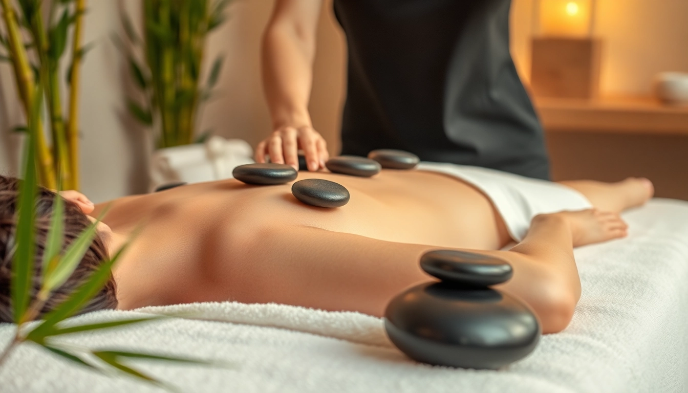 Experience a rejuvenating hot stone massage near me with soothing stones placed on a relaxed client.