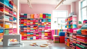 Bekijk de prachtige stoffen van https://www.stofnodig.nl in een kleurrijke naaishop met een uitnodigende sfeer.